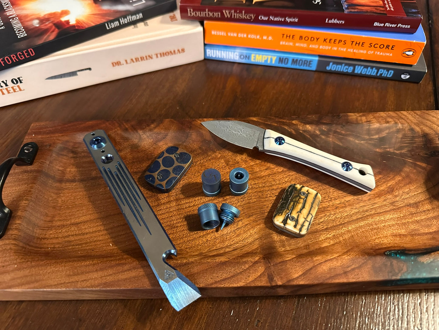 Blue and Copper Titanium The End Bead with Knurling