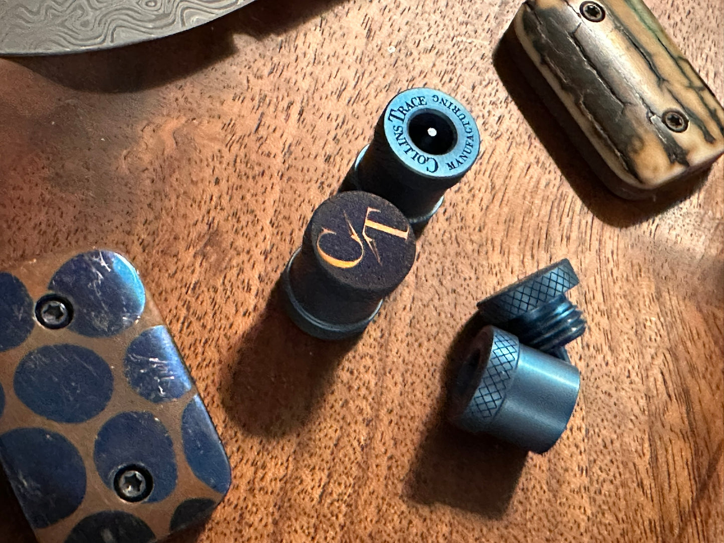 Blue and Copper Titanium The End Bead with Knurling