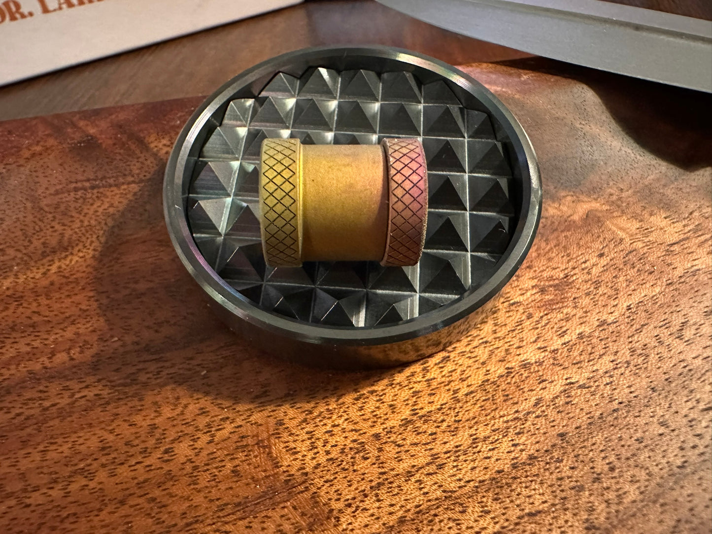 Gold and Pink Titanium The End Bead with Knurling
