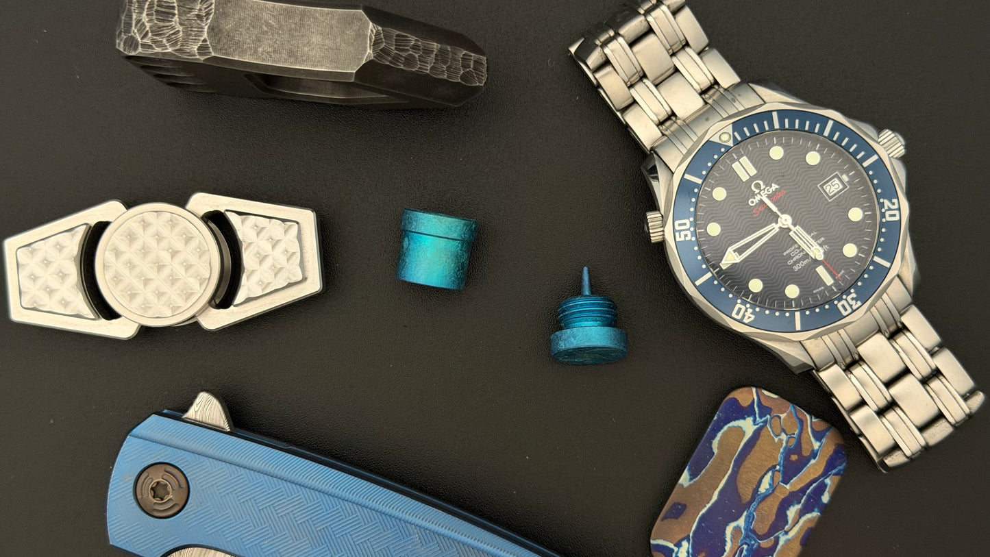 Ice Blue Crystal Titanium spool The End Bead