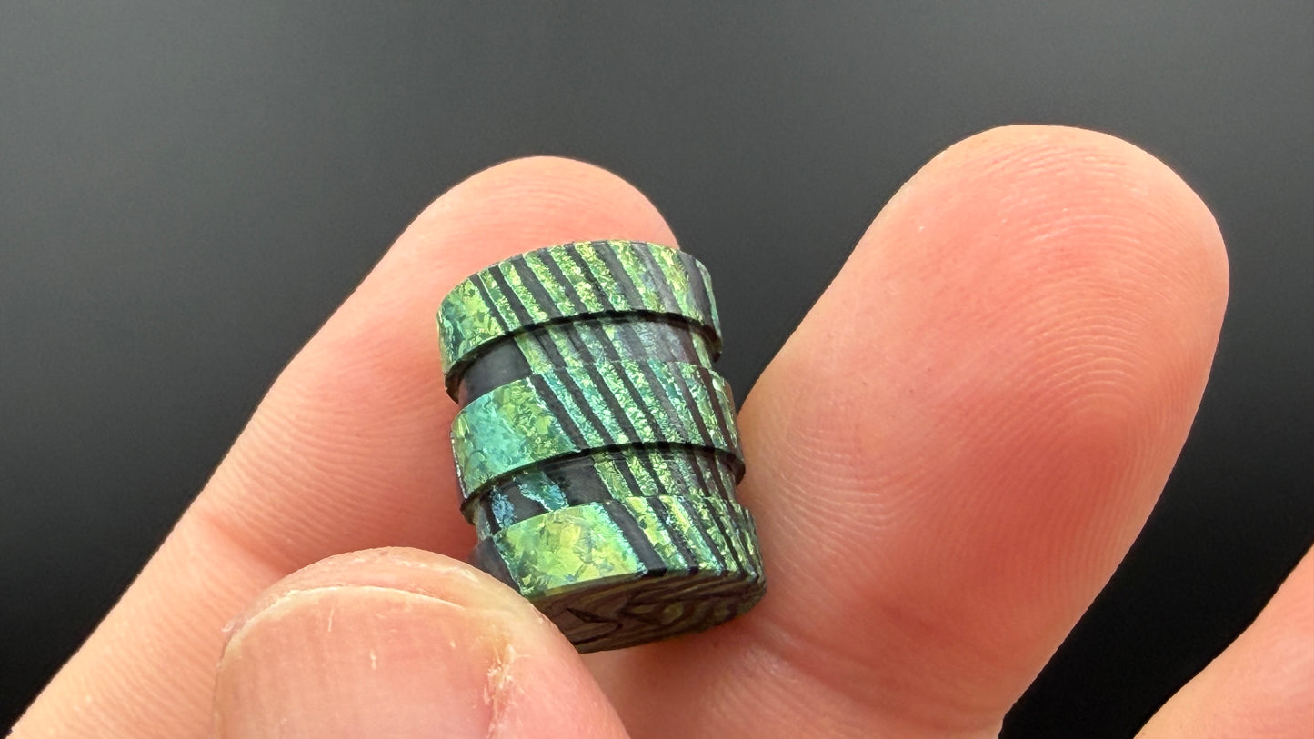 Green ZircuTi two line The End Bead 2