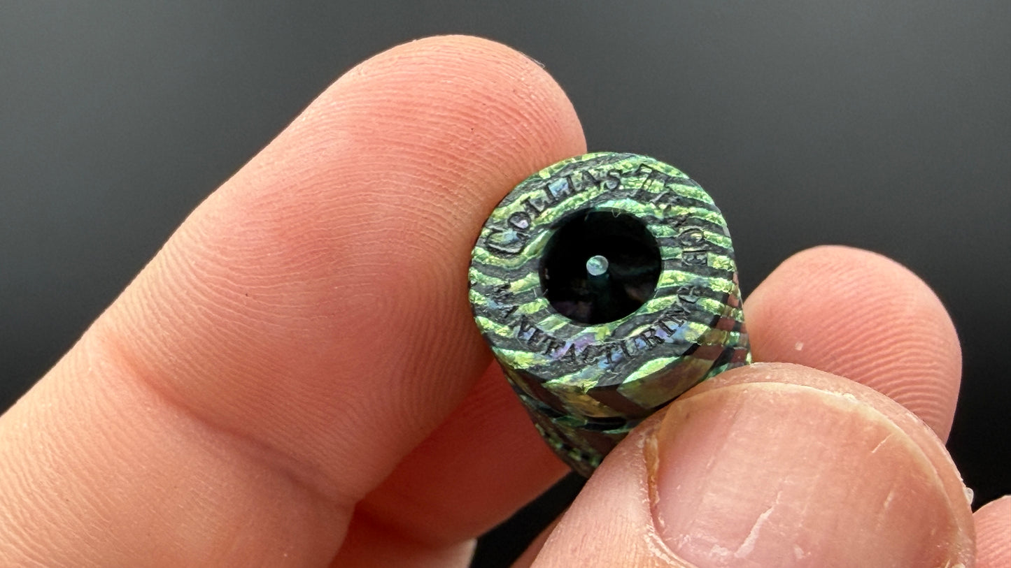 Green ZircuTi two line The End Bead 2