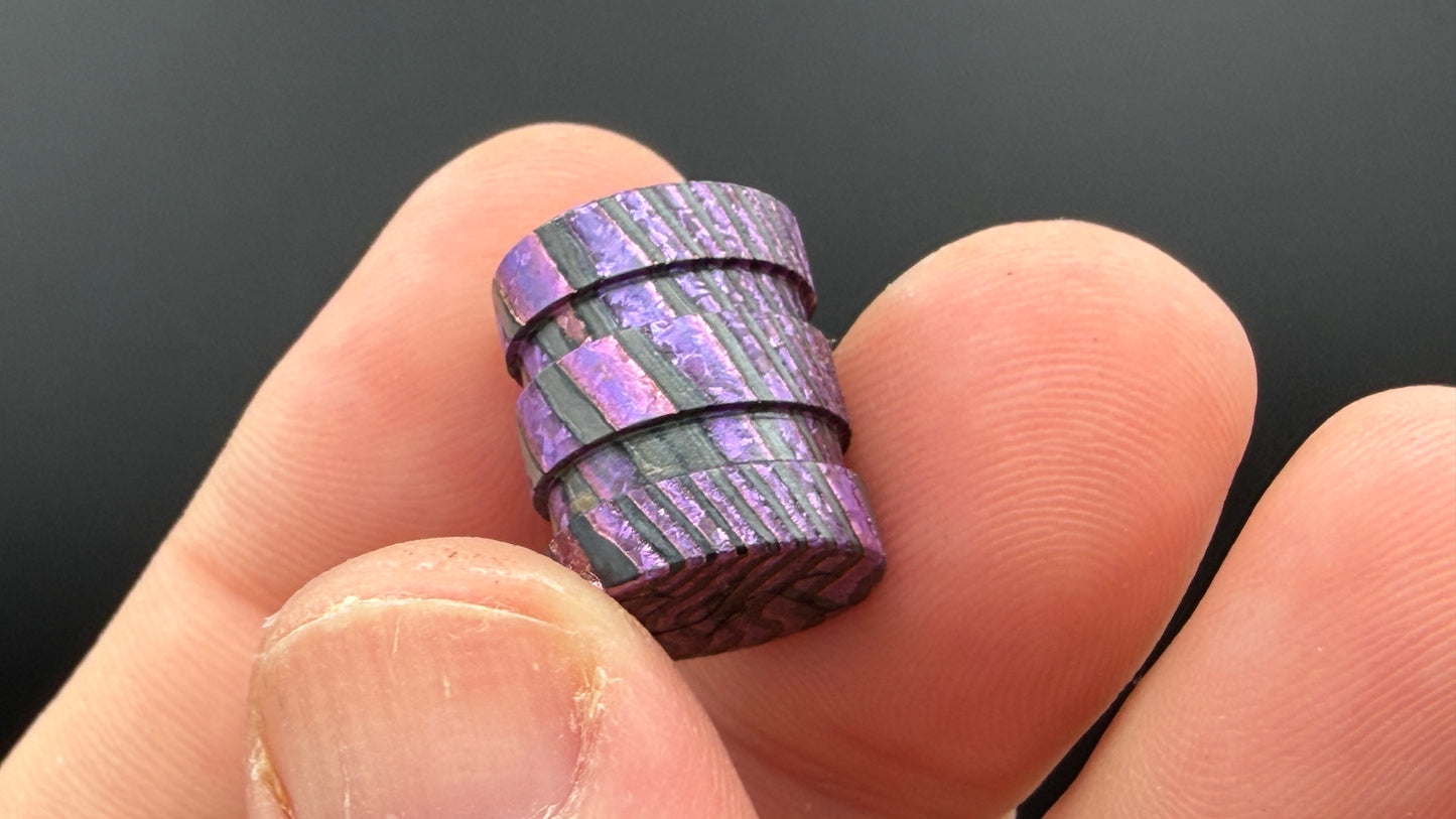 Purple, pink and gold Zircuti two line The End Bead
